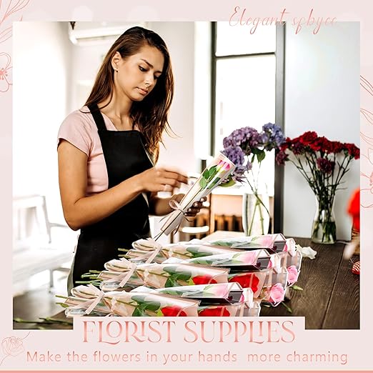 Outus Flower Bouquet Accessories 200 Pcs Single Rose Sleeves with 200 Floral Water Tubes and 200 Crystal Diamond Head Bouquet Pins for Valentine's Day Mother's Days Supplies Graduation(Mix Color)