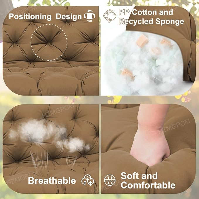 Premium 5" Thick Waterproof Outdoor Swing Cushions Sturdy Durable 2-3 Seat Replacement Porch Swing Cushions with Backrest&Ties Bench Cushion for Outdoor Furniture Backyard Patio(48x40inch)