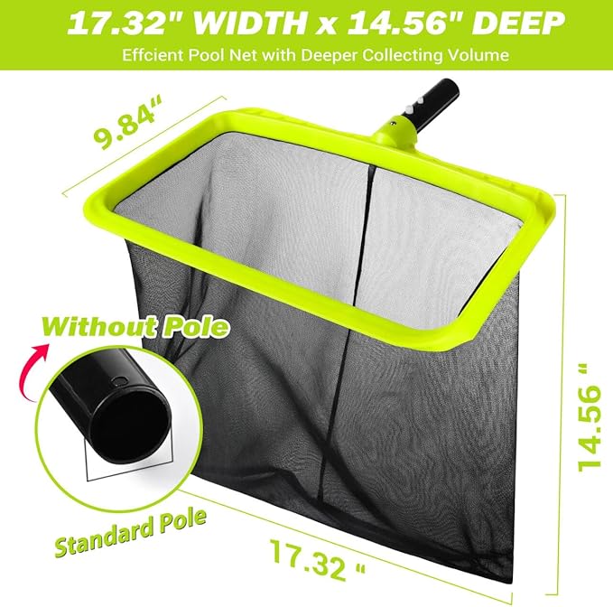 Tavaleu Pool Skimmer Net Without Pole, Swimming Pool Leaf Skimmer Net for Cleaning, Larger Capacity Pool Nets with Reinforced Frame, Durable Deep Rake Net Easy Scoop Edge, Debris Pickup Removal