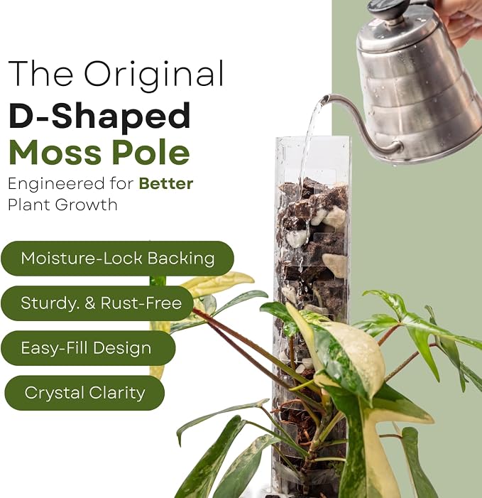 THICCLY V3 GrowPole Medium 5 Pcs - Front Opening Plastic Moss Poles for Climbing Plants, D-Shaped Moss Pole for Monstera Plant Support Plant Climbing Pole, Plastic Plant Pole Support for Philodendron