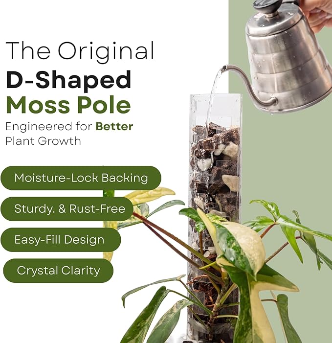 THICCLY V3 GrowPole Small 10 Pcs - Front Opening Plastic Moss Poles for Climbing Plants, D-Shaped Moss Pole for Monstera Plant Support Plant Climbing Pole, Plastic Plant Pole Support for Philodendron