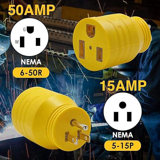 Multi-Voltage Adapter for Miller&Hobart Welders/Plasma Cutter, NEMA 5-15P to 6-50R Welder Adapter, 15A Plug to 50A 6-50 Welding Outlet, 120V to 240V /220v to 110v Welding Plug Adapter, ETL Listed