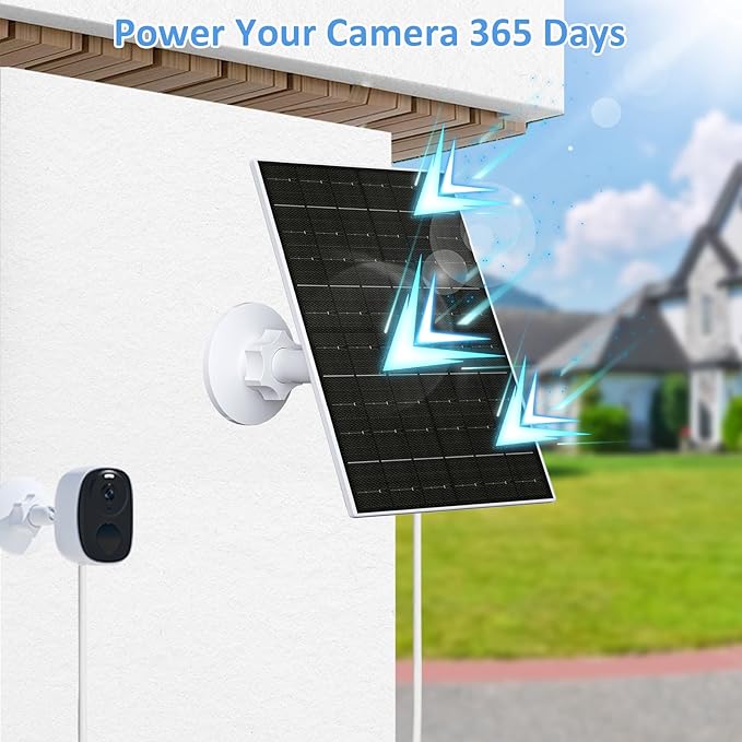 FUTUREZEN Solar Panel for Security Camera, 6W Micro USB & USB-C Solar Charger Compatible with 5V Rechargeable Battery Cameras, IP66 Waterproof, 360° Adjustable Mount, 9.8ft Cable (1 Pack, White)