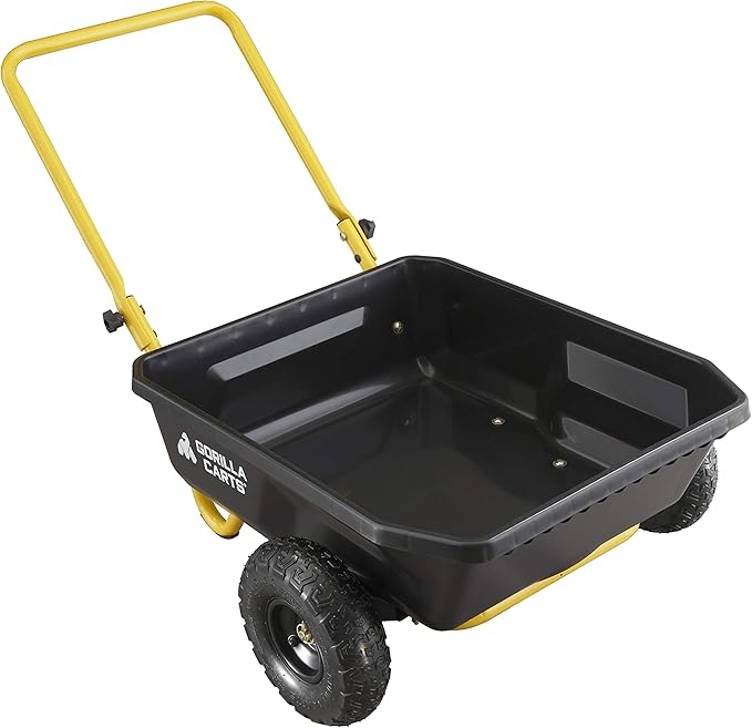 Gorilla Carts 4 cu ft Poly Yard Cart, 300 lb Capacity with AMES 39-Inch Saw-Tooth Border Edger, 8-7/8 in Blade