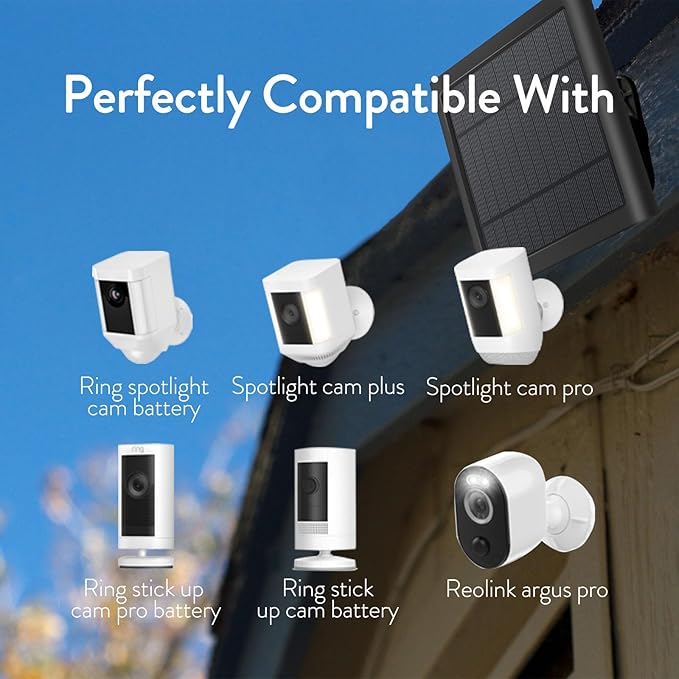 8W Solar Panel Charger for Ring Camera, 9.8inch Camcorder Solar Panel with 10FT USB C Cable for Ring Outdoor Cam Plus, Stick Up Cam/Pro, Spotlight Camera Plus/Pro Battery (8W-2Pack)