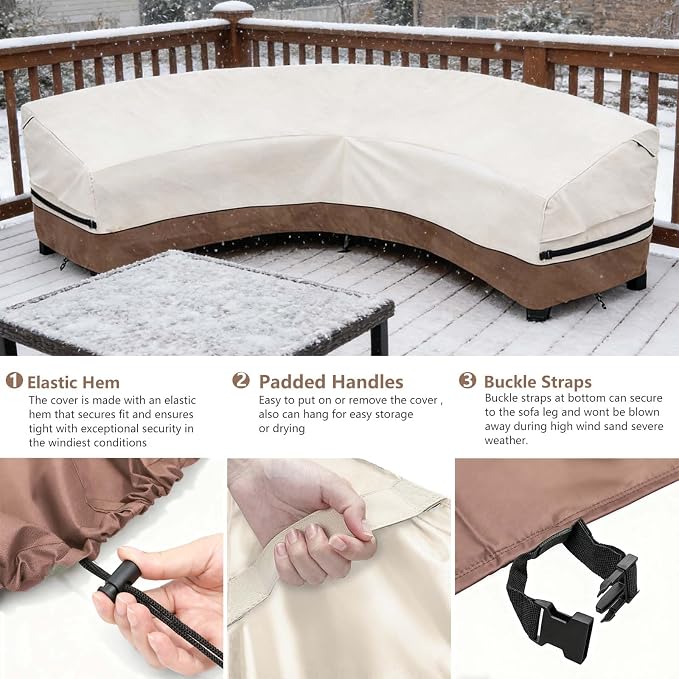 okcool Outdoor Sectional Cover,Curved Patio Furniture Covers for 5-7 Seater Outdoor Furniture Couch,190"(Back Arc Length) / 126"(Front Arc Length) x 32"(Deep),Beige & Brown