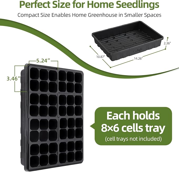 SOLIGT Extra Thick Heavy Duty 10 Pack Seed Starting Trays with Soil Blocker - Microgreens Growing Trays Seedling Plant Germination Starter Tray Transplant Fodder Flats, No Holes, No Leakage