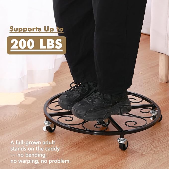 4 Pack Plant Caddy with Wheels 20 Inch Rolling Plant Stand for Large Plants Heavy Duty Plant Rollers Metal Plant Dolly Rustproof Planter Stand Wrought Iron Plant Stands Flower Cart Outdoor