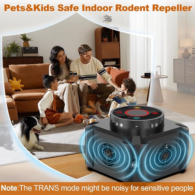 Mice Repellent Indoor Squirrel Repellent for Attic Ultrasonic Pest Repeller Plug in Electronic Rodent Repellent Devices Rat Deterrent Mouse Blocker Home Indoor Use 4 Ultrasonic Modes+12 LED Lights (1)
