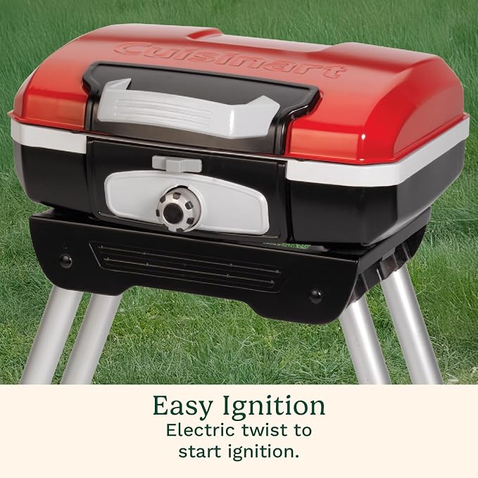 Cuisinart Petite Gourmet Portable Gas Grill with VersaStand, Compact Portable Grill Propane, 150 Sq. In. Cooking Surface, 5,500 BTU Burner Small Gas Grills for Camping, BBQ, Adjustable Base, Handles