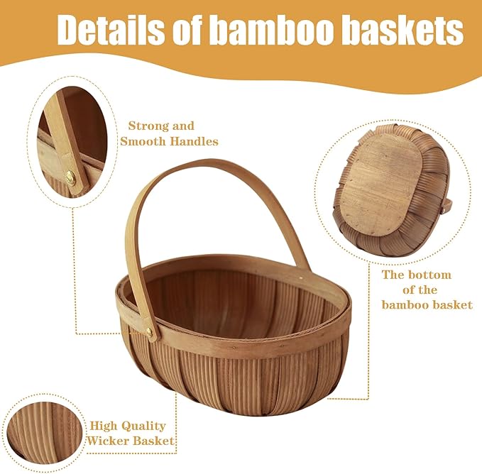 3Pack Harvest Basket, Garden Baskets with Handles, Handmade Woven Fruits Vegetable Storage Serving Holder, Gift Packing Woven, Flower Girl