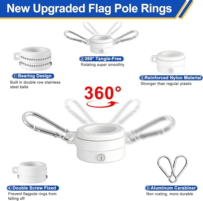 Flag Pole for Outside House, Heavy Duty Metal Flagpole for Residential, Outdoor or Porch, Stainless Steel Flag Poles, Upgraded Tangle Free Design, 1 Inch (5FT, White)