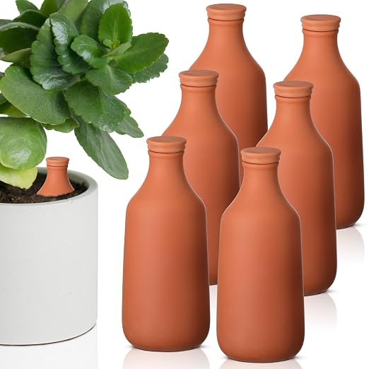 DoubleFill 6 Pcs 18oz Ollas Terracotta Watering Pots Self Watering Planter Insert Terracotta Globes Clay for Outdoor Indoor Garden Plants, Easy to Refill