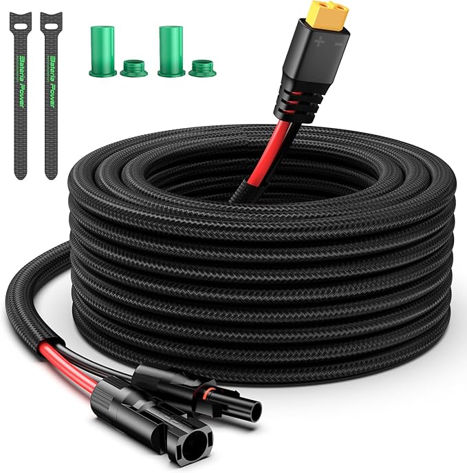 Bateria Power Solar to XT60 Charge Extension Cable with Solar Connectors Caps,Solar Connector to XT60 Adapter Cable for Solar Panel to Battery RV Power Station Solar Generator(12AWG 10Ft)