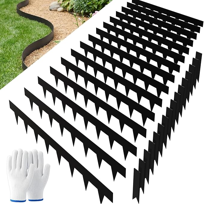 SnugNiture Galvanized Steel Landscape Edging - 4.5 inch Hammer-in Metal Garden Edging with 16Pcs Stakes, Edging for Lawn, Flower Bed and Yard - Garden Edger Border (50Ft Total)