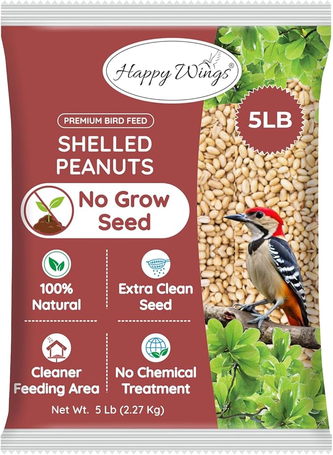 Happy Wings Shelled Peanuts Seeds Wild Bird Food - 5 Pounds I No Grow Seed I Bird Seed for Wild Birds