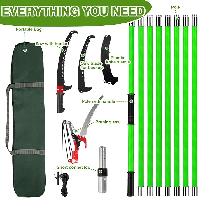 Pterying Pole Saws for Tree Trimming - 7.3-27 ft Manual Tree Trimmer with Sharp Steel Blade and Scissors, Long Reach High Branch Cutter for Garden Landscaping Pruning Palms Shrubs Fruit Trees