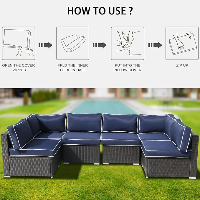 14Pcs Patio Cushion Covers Replacement Splashproof UV-Resistant Inelastic Covers with Zippers, Max Compatible 25.6x25.6x4inch Patio Cushion, for 7 Pcs Outdoor Patio Furniture Sets