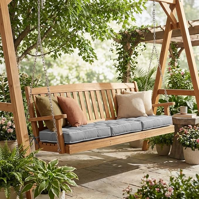 3 Seat 57 Inches Outdoor Porch Swing Cushions,Water-Resistant Tufted Patio Swing Replacement Cushions