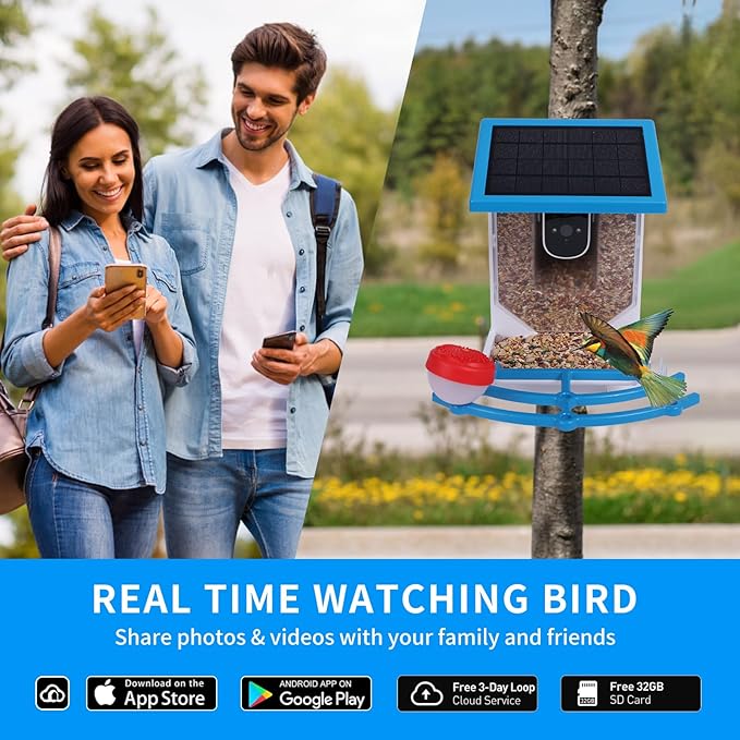 Bird Feeder with Camera Solar Powered Outdoor,Bird House Cam with AI Identify Wild Birds,Live View, Smart Hummingbird Feeder for Bird Lover Watching Gifts
