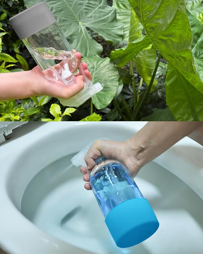 2 Pack 360° Glass Spray Bottles with Silicone Sleeve, 16 oz Empty Refillable Containers with Adjustable Spray Nozzles, Spray Bottles for Hair, Cleaning Solutions and Plants Grey&Blue