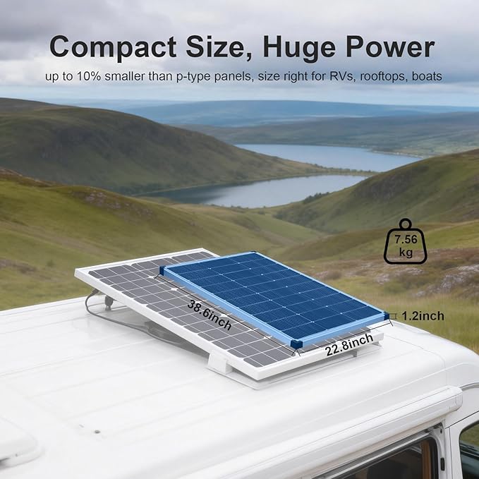 Solar Panels 200 Watt, 2PCS 100 Watt Solar Panel 18V N-Type 16BB Grade A+ Cells 25% High-Efficiency, 120 Watt Peak Solar Panel for RV Marine Rooftop Farm Battery and Other Off-Grid Applications