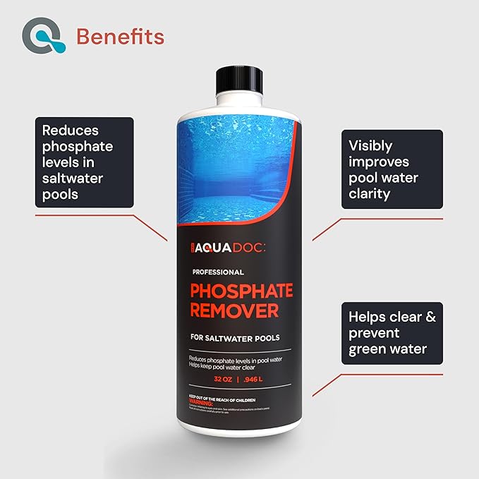 Phosphate Remover for Saltwater Pools - Pool Phosphate Remover to Reduce Phosphates and Improve Water Clarity - AquaDoc Pool Maintenance Formula Made in USA - 32oz