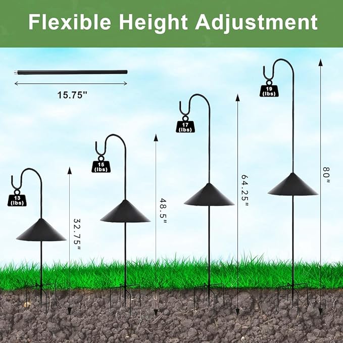 Matte Black Bird Feeder Pole with Squirrel Baffle 80" Tall Heave Duty Squirrel Proof Pole with Shepherd Hook 5 Prongs Base for Outdoor Hummingbird Feeders (No Bird Feeder)