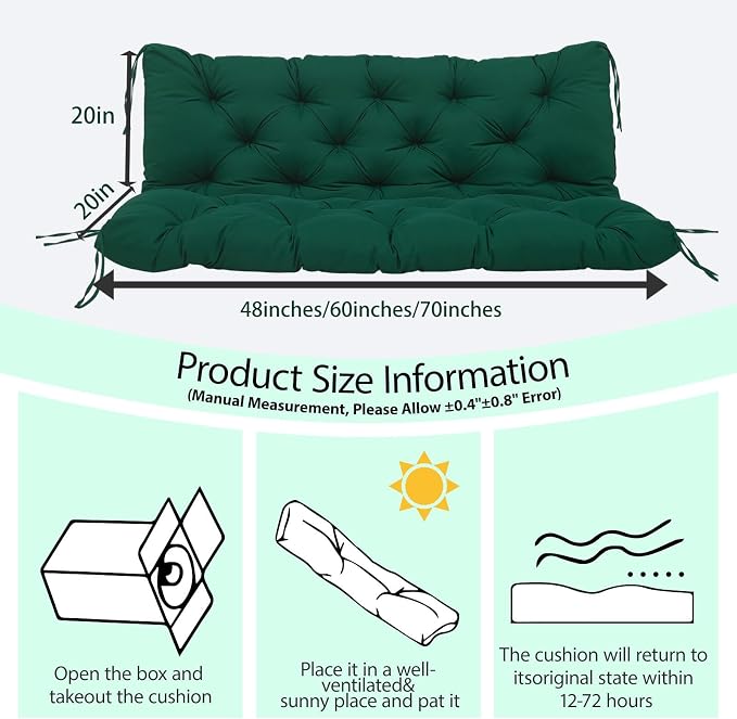 Premium 5" Thicken Porch Swing Cushions Waterproof 3 Seater Replacement Cushions with Backrest and Adjustable Straps, Outdoor Furniture Cushions for Patio, Garden(40×40×5inch)