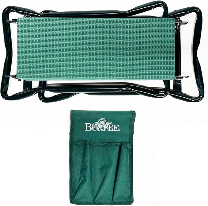Burpee Multi-Function Garden Kneeler Seat with Padded Cushion and Detachable Tool Bag, Versatile Garden Stool with Foldable Frame, Ideal for Outdoor Gardening Enthusiasts (Green)