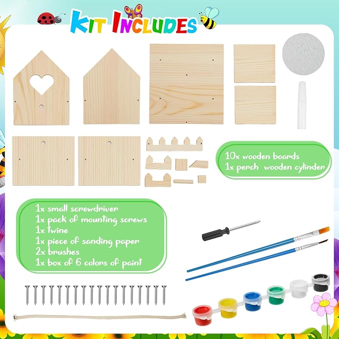 Juexica 2 Pack DIY Birdhouse Kits for Kids Ages 6+ Build and Paint Wooden Bird House Arts and Craft Project with Paint Strips Brushes for Boy Girl Adult Classroom Indoor Outdoor Crafts (Love Shaped)