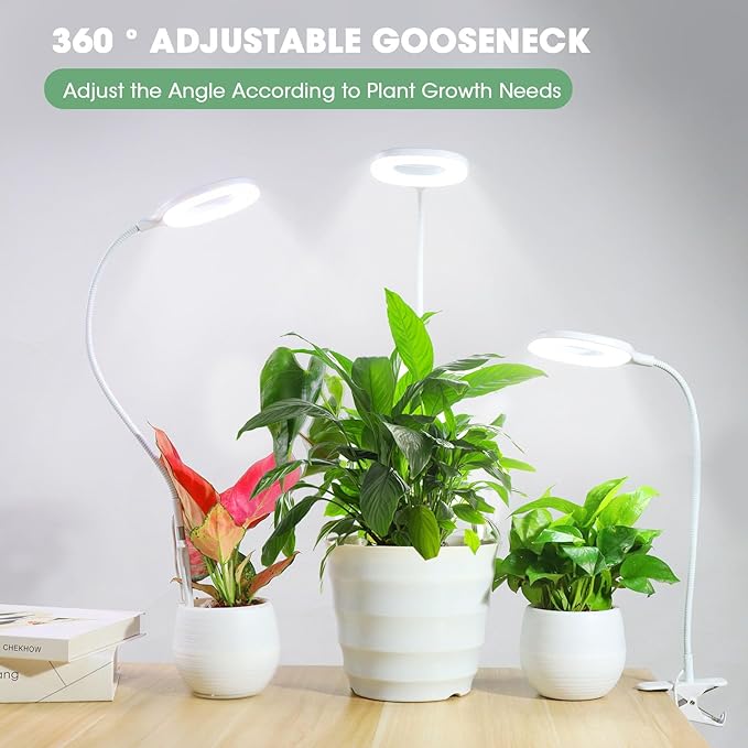 Grow Lights for Indoor Plants, Clip Plant Lights for Indoor Growing with Auto On/Off Timing 4/8/12 Hrs,10 Dimmable Levels,3 Spectrum Modes, Adjustable Gooseneck, Remote Control,2 Packs