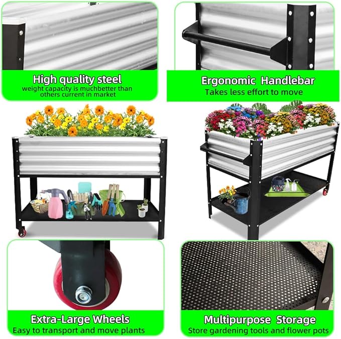 Elevated Metal Raised Garden Bed, Large Outdoor Metal Planter Box Big Flower Plant Pot for Planting Flowers Vegetables and Herbs (Silver, Medium)