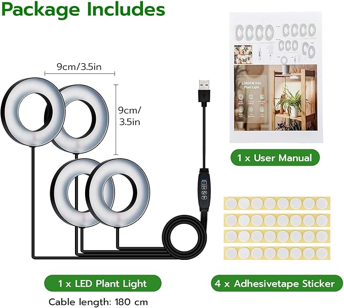 Mcbazel Ceiling Grow Lights for Indoor Plants, with 3/9/12H Auto Timer Switch, 3 Colors,10 Dimming, Quad Head, Corded, Mini Growing Lamp for Pot Plants, Succulents, Shelves