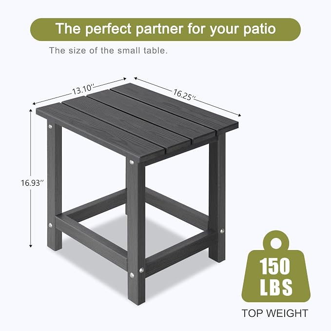 LZRS HDPE Adirondack Side Table - Small Outdoor Table for Patio, Deck, Garden & Poolside,Eco-Friendly,Sturdy and Easy Assemble, Grey