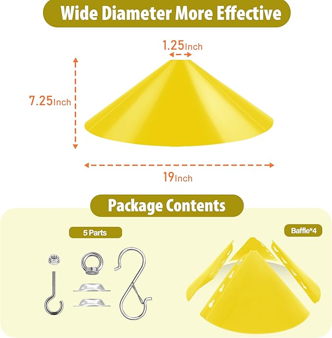 Hanging Squirrel Baffle for Bird Feeders,19-Inch Rain Cover for Feeder Pole,Squirrel-Proofs for Outside Shepherd's Hooks,Large Baffle for Hummingbird Feeder (Yellow)