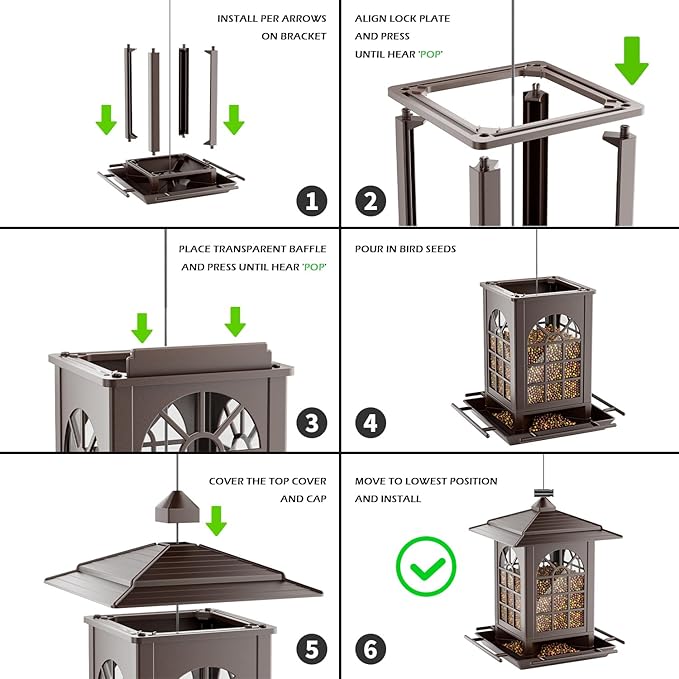 Birdream Bird Feeders for Outdoor Hanging, Assembly Required, 1-Min Easy Setup, Classic Courtyard Design, Attracting Cardinals Chickadees Goldfinches & Sparrows - Brown