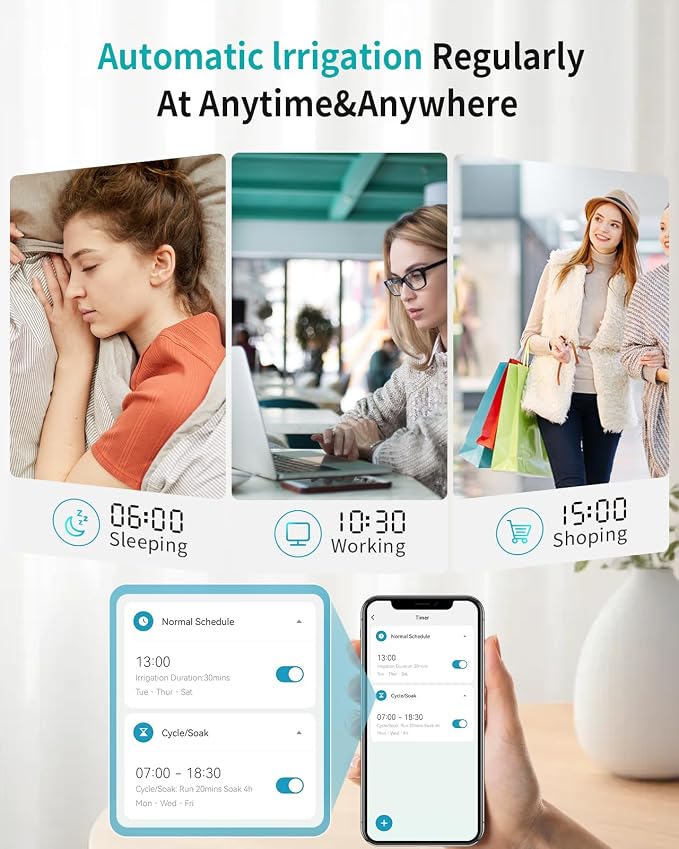 WiFi Water Timer Brass Inlet, 2.4GHz Smart Sprinkler Timers, 1 Zone Hose Timer with WiFi Hub, Voice/App Control with Alexa & Google Assistant, Auto/Manual Watering, Rain Delay, for Garden, Yard, Lawn