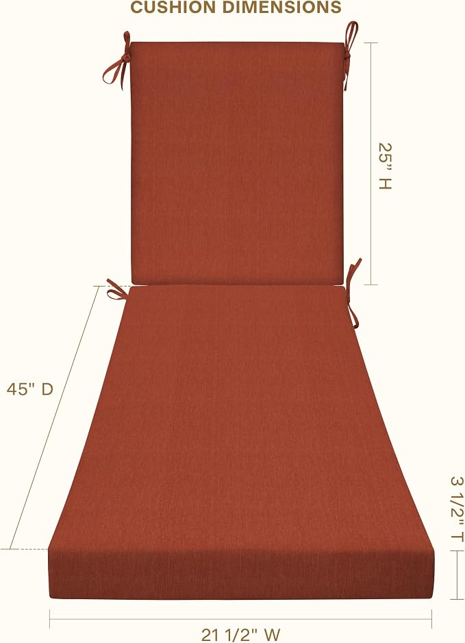 Honeycomb Outdoor Chaise Lounge Cushion for Patio Furniture, Water & Fade Resistant, Removable Cover, 21.5 x 70, Heritage Textured Solid Terracotta
