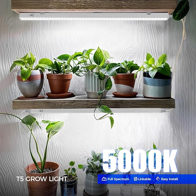 Barrina T5 Grow Lights for Indoor Plants, 2FT 40W (4 X 10W) LED Grow Light with Separate Switch, Linkable Grow Lamp, Indoor Plant Lights for Growth with White Cover, 5000K, 4 Packs