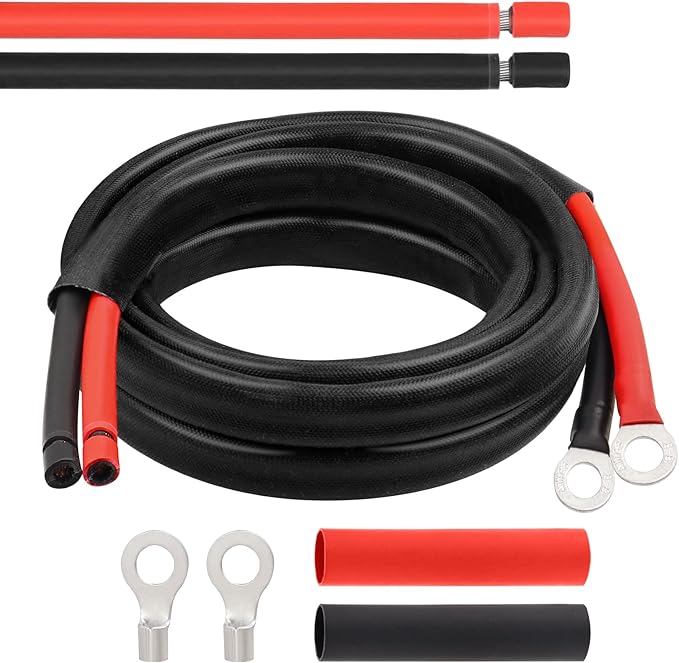 MOOKEERF Solar Battery Cable - 8 Gauge 8FT Power Inverter Cable with PV Flame Retardant Protective Sleeving Connect Battery and Charge Controller for Solar Panel Automotive RV Motorcycle Marine