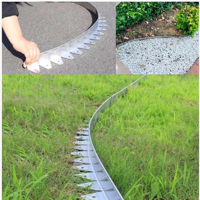 33 Ft 10 Pcs No Dig Stainless Steel Metal Lawn Edging - Flexible Garden Landscape Border with Stakes, Sliver for Lawn Flower Garden Yard
