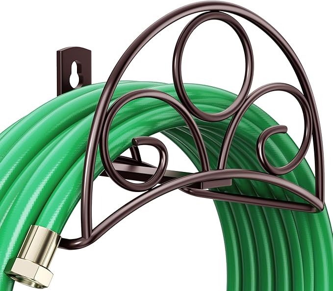 Metal Garden Hose Holder - Wall Mounted Water Hose Holder - Hose Hanger Heavy Duty for Water Hose Extension Cords Vacuum Hose bronze