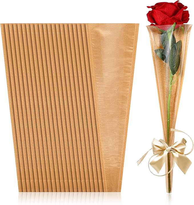 Sabary 100 Pcs Flower Bouquet Wrapping Paper Flower Rose Sleeves Bulk Floral Bags for Valentine Bridal Shower Wedding Anniversary Birthday Mother's Day(15.8" x 4.7")