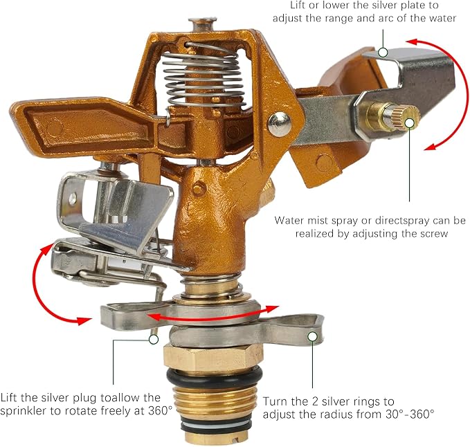 LIULO TOOL Impact Sprinkler on Tripod Base, 6 Pack Tripod Sprinklers with Brass Head, 360 Degree Large Area Irrigation with Extension Legs Flip Locks, Heavy Duty 3/4" Connector for Lawn Yard Garden
