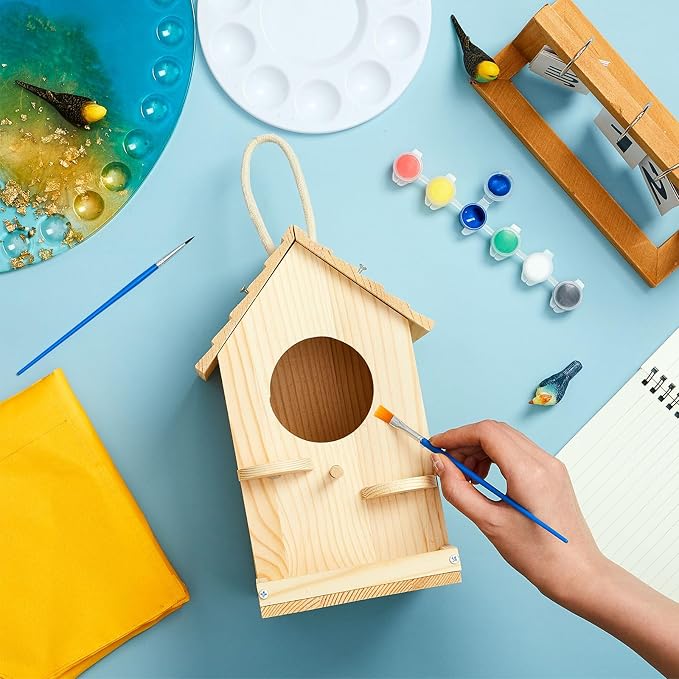 Liliful 4 Pack Wooden Birdhouse Kit for Kids and Adults, DIY Painting Set & Real Outdoor Birdhouse, Durable Craft for Garden, Classroom, Birthday Gifts Ages 3-5 4-8 8-12