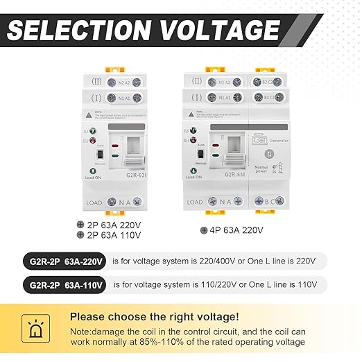 63Amp 220V AC Mini ATS Automatic/Manual Transfer Switch, 4Pole G2R Solar Auto Dual Power Changeover Switch for Home, Din Rail Mounted 50/60Hz CE Certified for Rv, Lv, Cn Public/Backup Power