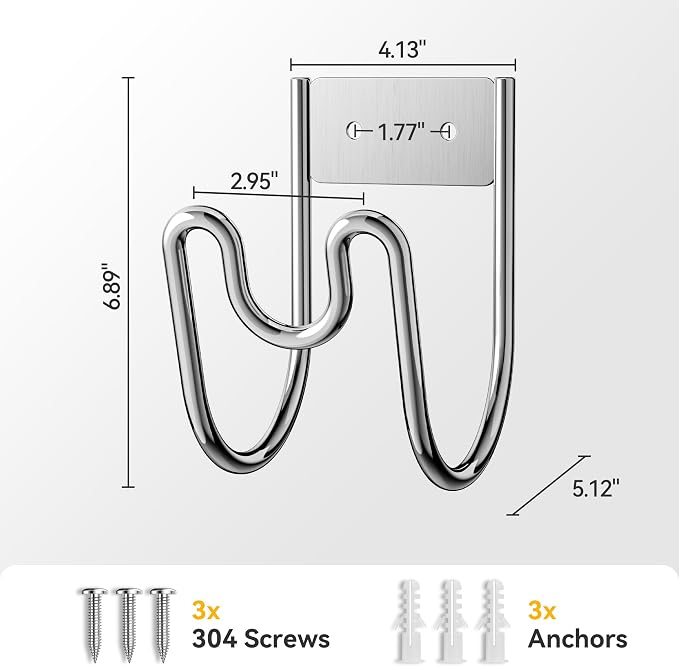 Garden Hose Holder Wall Mount - SS304 Stainless Steel Water Hose Hanger Heavy Duty Rack for Extension Cords Vacuum Hose Outside Silver (1 Pack)