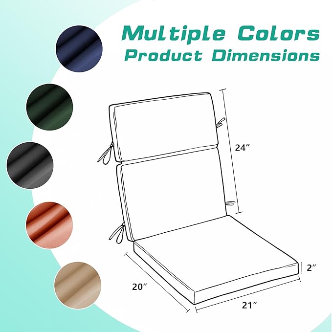 High Back Patio Chair Cushions, 21x20 Waterproof & Fade-Resistant Outdoor Dining Chair Cushions, Indoor/Outdoor High Back Cushion, Seat Pad for Glider and Lawn Chair, Beige