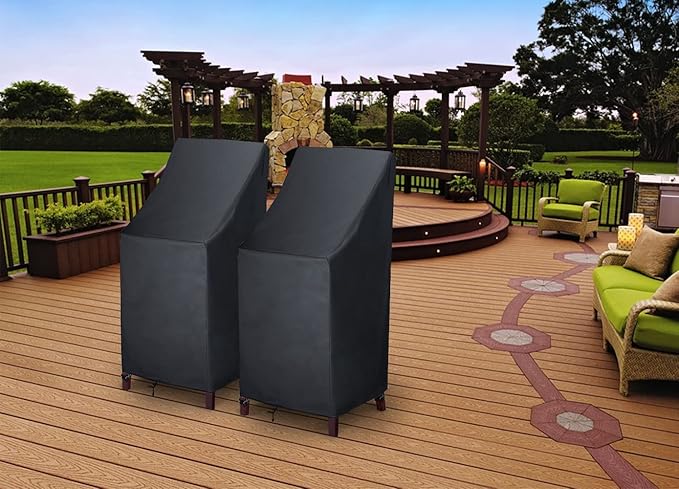 High Back Patio Chair Cover, Stackable Outdoor Chair Covers, Durable 600D Oxford Barstool Covers, Heavy Duty Waterproof Tall Chair Covers, Storage Bag Included, 2 Pack